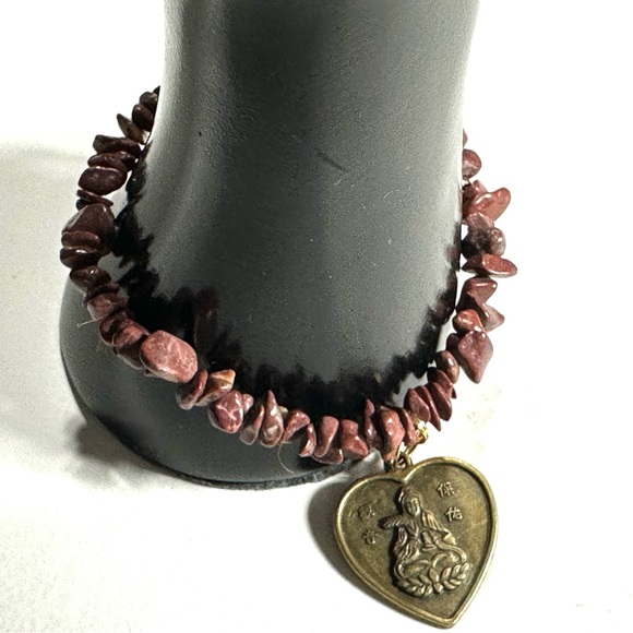 Chinese Horoscope Rat Sign Charm Bracelet Natural Dark Brown Stone Chips - Picture 2 of 4